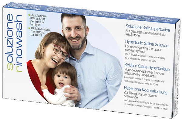 RINOWASH SOLUZIONE SALINA IPERTONICA PER PULIZIA NASO 10 FIALE RICHIUDIBILI X 10 ML - farmachicca