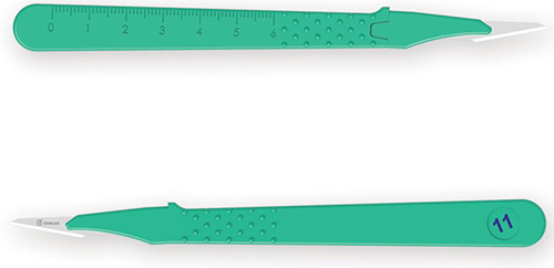 BISTURI MONOUSO E STERILE NUMERO 11. LAMA IN ACCIAIO INOX SALDATA ALL'INTERNO DI UN MANICO IN ABS LEGGERO ED ERGONOMICO. ASSICURANO AFFILATURA E UN PERFETTO CONTROLLO DEL TAGLIO - farmachicca