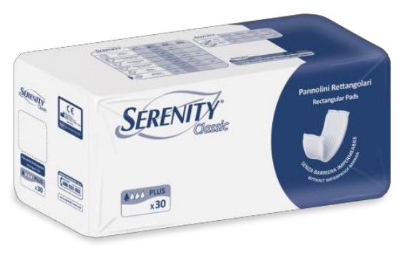 PANNOLONE PER INCONTINENZA FORMATO RETTANGOLARE SENZA BARRIERA SERENITY 30 PEZZI - farmachicca