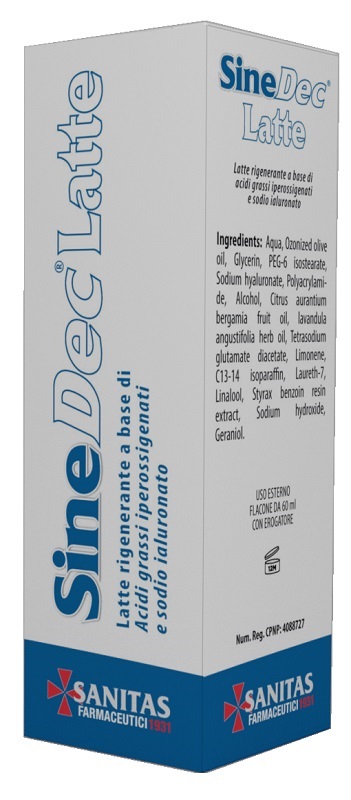 EMULSIONE PROFUMATA CONTENENTE OLIO OSSIGENATO PER PREVENZIONE E MEDICAZIONE DELLE ULCERE DA DECUBITO DI GRADO I SU PELLE INTEGRA SINEDEC LATTE 60ML - farmachicca