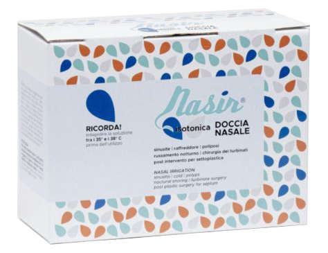 NASIR LAVAGGIO NASALE SOLUZIONE FISIOLOGICA ISOTONICA STERILE SCATOLA CON 4 SACCHE 500ML 4 BLISTER 1 VENTOSA - farmachicca