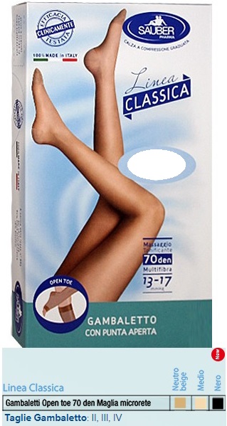 SAUBER GAMBALETTO OPEN TOE MAGLIA MICRORETE 70 DEN COLORE NEUTRO BEIGE TAGLIA 3 LINEA CLASSICA - farmachicca