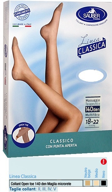 SAUBER COLLANT OPEN TOE MAGLIA MICRORETE 140 DEN COLORE MEDIO TAGLIA 2 LINEA CLASSICA - farmachicca