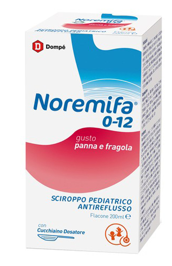 SCIROPPO PEDIATRICO ANTIREFLUSSO NOREMIFA 0-12 FLACONE 200 ML GUSTO PANNA E FRAGOLA - farmachicca