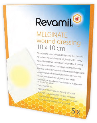 GARZA MEDICATA REVAMIL MELGINATE ALGINATO MIELE 10X10 CM 5 PEZZI - farmachicca