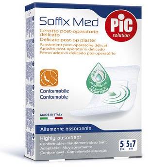 CEROTTO PIC SOFFIX MED IN TNT CON TAMPONE CENTRALE ASSORBENTE STERILE MONOUSO 5X7 CM ANTIBATTERICO 5 PEZZI - farmachicca