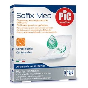 CEROTTO PIC SOFFIX MED IN TNT CON TAMPONE CENTRALE ASSORBENTE STERILE MONOUSO 10X6 CM ANTIBATTERICO 5 PEZZI - farmachicca