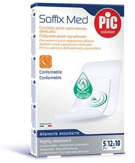 CEROTTO PIC SOFFIX MED IN TNT CON TAMPONE CENTRALE ASSORBENTE STERILE MONOUSO 10X12 CM ANTIBATTERICO 5 PEZZI - farmachicca