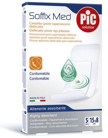 CEROTTO PIC SOFFIX MED IN TNT CON TAMPONE CENTRALE ASSORBENTE STERILE MONOUSO 15X8 CM ANTIBATTERICO 5 PEZZI - farmachicca