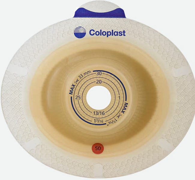 PLACCA PER UROSTOMIA SISTEMA A 2 PEZZI SENSURA XPRO CONVEX LIGHT FORO RITAGLIABILE 15-33MM FLANGIA 50MM 5 PEZZI - farmachicca