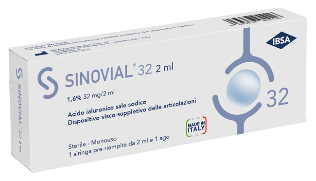 SIRINGA INTRA-ARTICOLARE SINOVIAL 32 ACIDO IALURONICO SALE SODICO 1,6% 32MG/2ML 2ML + AGO 21 GAUGE - farmachicca