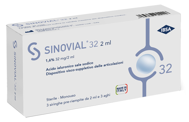 SIRINGA INTRA-ARTICOLARE SINOVIAL 32 ACIDO IALURONICO 1,6% 32 MG/2 ML 1 FS + AGO GAUGE 21 3 PEZZI - farmachicca