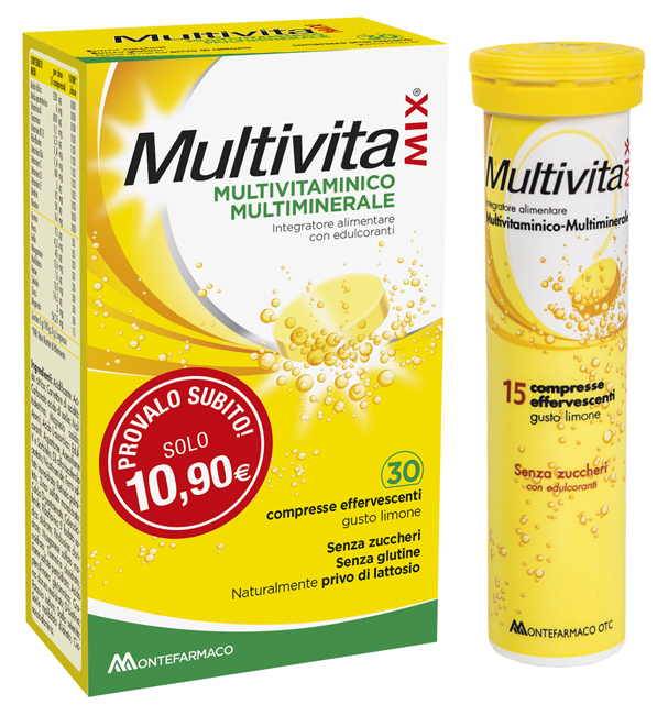 MULTIVITAMIX EFFERVESCENTE SENZA ZUCCHERO E SENZA GLUTINE 30 COMPRESSE - farmachicca