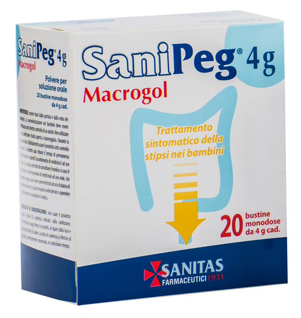 SANIPEG MACROGOL POLVERE PER SOLUZIONE ORALE 20 BUSTINE 4 G - farmachicca