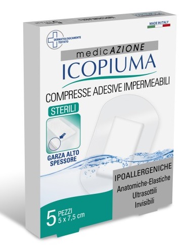 GARZA COMPRESSA ICOPIUMA MEDICATA POSTOPERATORIA 5X7,5 CM 5 PEZZI - farmachicca