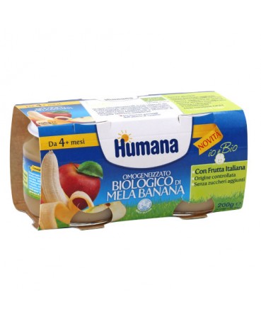 HUMANA OMOGENEIZZATO MELA/BANANA BIO 2 VASETTI 100 G - farmachicca