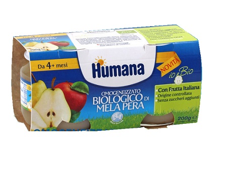 HUMANA OMOGENEIZZATO MELA/PERA BIO 2 VASETTI 100 G - farmachicca