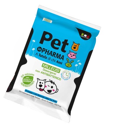 PET IN PHARMA SALVIETTE UMIDIFICATE IGIENIZZANTI CON ANTIBATTERICO PER ADULTI E BAMBINI 20 PEZZI - farmachicca