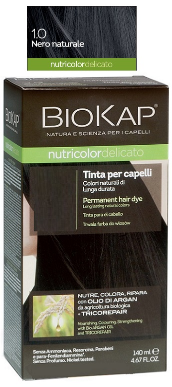BIOKAP NUTRICOLOR DELICATO 1,0 NERO NATURALE TINTA TUBO + FLACONE - farmachicca