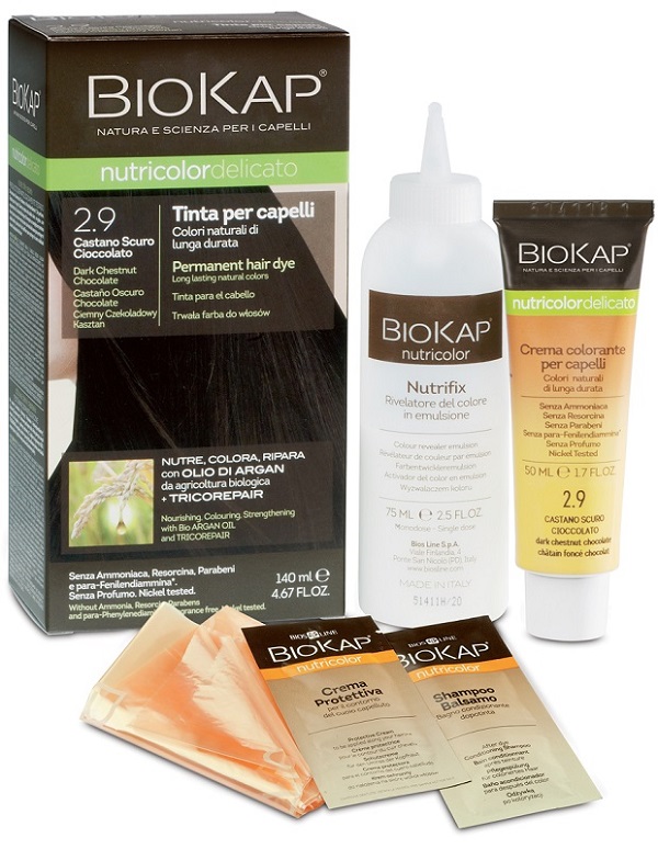 BIOKAP NUTRICOLOR DELICATO 2,9 CASTANO SCURO CIOCCOLATO TINTA TUBO + FLACONE - farmachicca