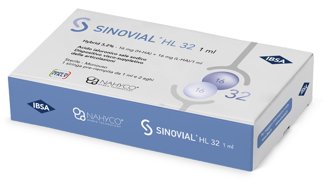 SIRINGA INTRA-ARTICOLARE SINOVIAL HL 32 ACIDO IALURONICO SALE SODICO 16MG H-HA + 16MG H-LA/1ML + AGO 22 GAUGE + AGO 29 GAUGE - farmachicca