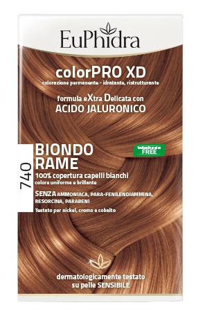 EUPHIDRA COLORPRO XD 740 BIONDO RAME GEL COLORANTE CAPELLI IN FLACONE + ATTIVANTE + BALSAMO + GUANTI - farmachicca