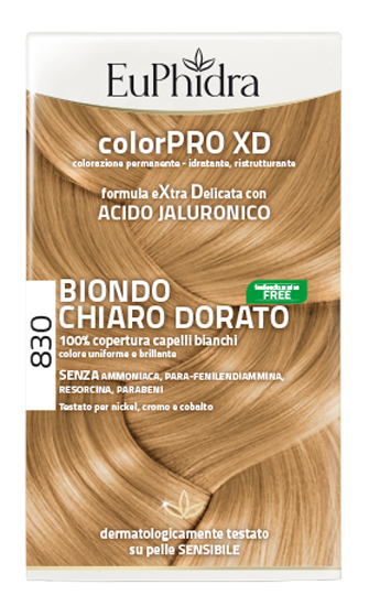 EUPHIDRA COLORPRO XD 830 BIONDO CHIARO DORATO GEL COLORANTE CAPELLI IN FLACONE + ATTIVANTE + BALSAMO + GUANTI - farmachicca