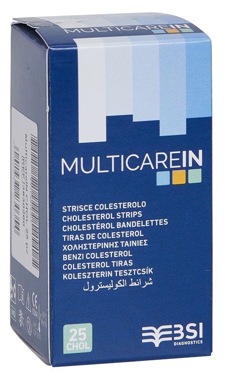 TEST COLESTEROLEMIA MULTICARE IN COLESTEROLO IN STRISCE CON ASPIRAZIONE CAPILLARE 25 PEZZI - farmachicca