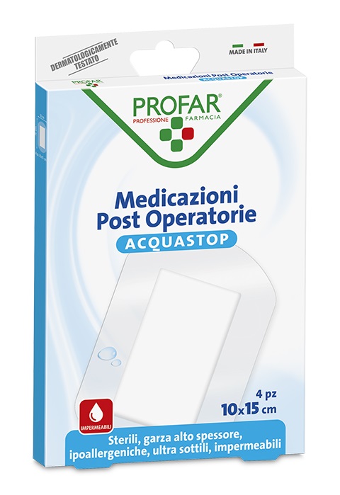 ACQUASTOP MEDICAZIONE POST OPERATORIA 10X15 CM PROFAR MED 4 PEZZI - farmachicca
