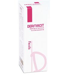 DERMACIT SPRAY FLACONE CILINDRICO IN PE BIANCO CON TASTO EROGATORE SPRAY IN PP BIANCO E CAPPUCCIO SALVATASTO TRASPARENTE,DISPOSITIVO MEDICO 1 PZ - farmachicca