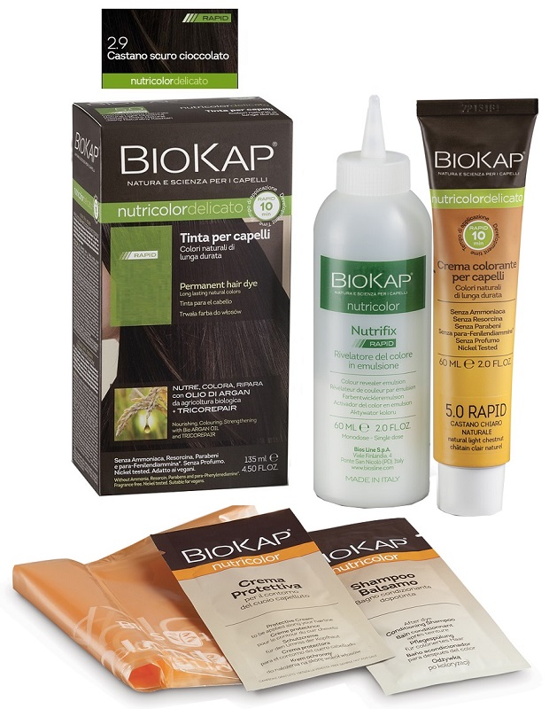 BIOS LINE  BIOKAP NUTRICOLOR DELICATO RAPID TINTA 2,9 CASTANO SCURO CIOCCOLATO 135 ML - farmachicca
