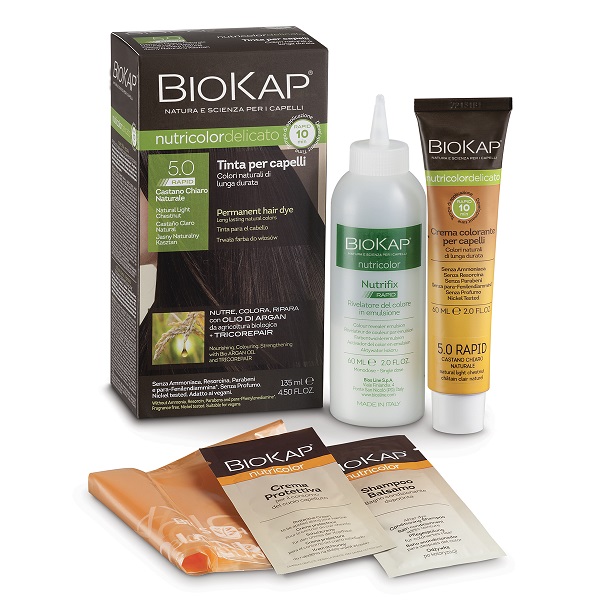 BIOS LINE  BIOKAP NUTRICOLOR DELICATO RAPID TINTA 5,0 CASTANO CHIARO NATURALE 135 ML - farmachicca