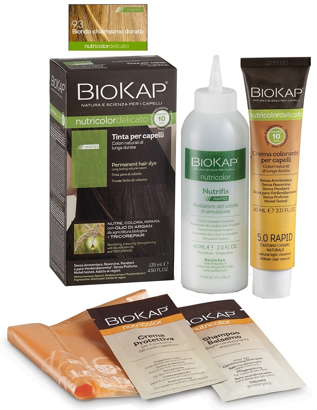 BIOS LINE  BIOKAP NUTRICOLOR DELICATO RAPID TINTA 9,3 BIONDO CHIARISSMO DORATO 135 ML - farmachicca