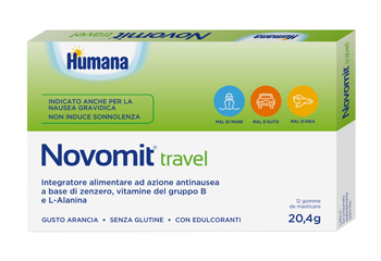 NOVOMIT TRAVEL 12 GOMME DA MASTICARE GUSTO ARANCIA - farmachicca