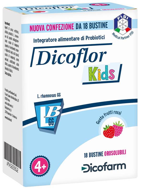 DICOFLOR KIDS 18 BUSTINE OROSOLUBILI GUSTO FRUTTI ROSSI - farmachicca