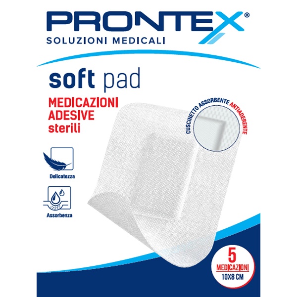 MEDICAZIONE ADESIVA STERILE PRONTEX SOFT PAD 10X8 CM 5 PEZZI - farmachicca