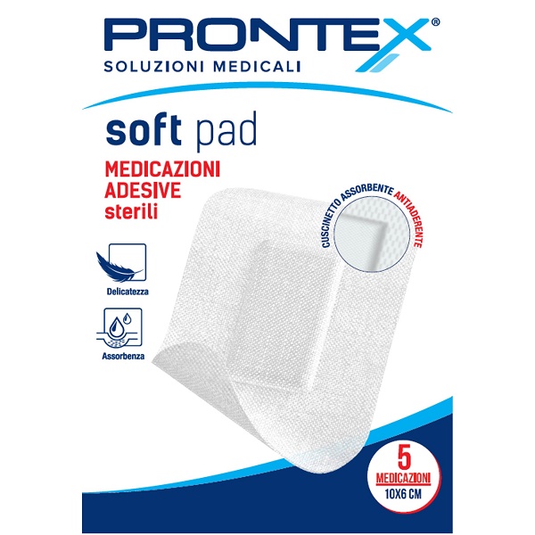 MEDICAZIONE ADESIVA STERILE PRONTEX SOFT PAD 10X6 CM 5 PEZZI - farmachicca