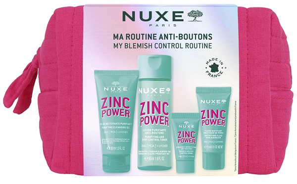 NUXE ZINC POWER TROUSSE ANTI-IMPERFEZIONI 1 FLUIDO MATTIFICANTE 40 ML + 1 GEL DETERGENTE 150 ML + 1 LOZIONE PURIFICANTE 200 ML + 1 SIERO 30 ML - farmachicca