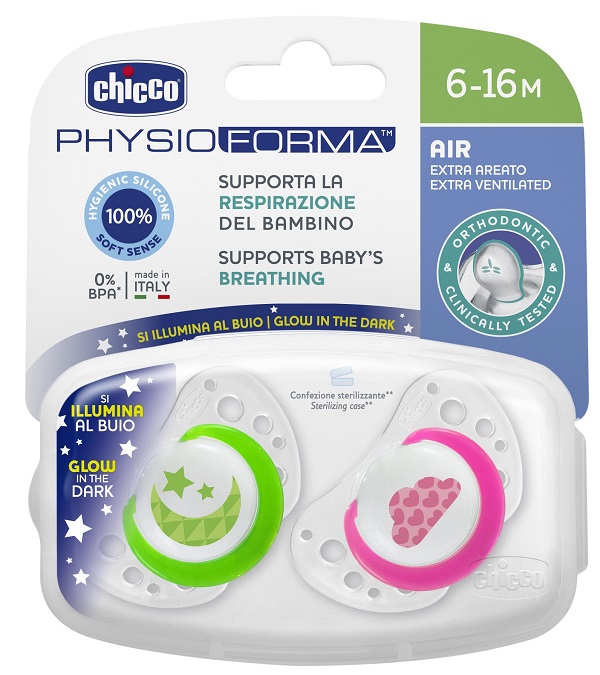 CHICCO SUCCHIETTO AIR LUMI IN SILICONE 6-16 MESI 2 PEZZI - farmachicca
