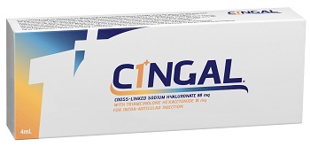 SIRINGA PRERIEMPITA INTRA ARTICOLARE CINGAL 4 ML 22MG/ML ACIDO RETICOLATO CON 4,5 MG/ML TRIAMCINOLONE ESACETONIDE - farmachicca
