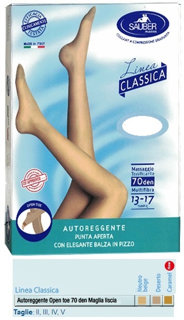 SAUBER AUTOREGGENTE OPEN TOE MAGLIA LISCIA 70 DEN COLORE NEUTRO BEIGE TAGLIA 3 LINEA CLASSICA - farmachicca