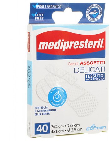 MEDIPRESTERIL CEROTTI DELICATI ASSORTITI 4 FORMATI 40 PEZZI - farmachicca