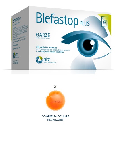 BLEFASTOP PLUS GARZA IN COTONE PIEGATA CON FILO DI BARIO 28 SALVIETTE MONOUSO + 1 COMPRESSA OCULARE RISCALDABILE - farmachicca