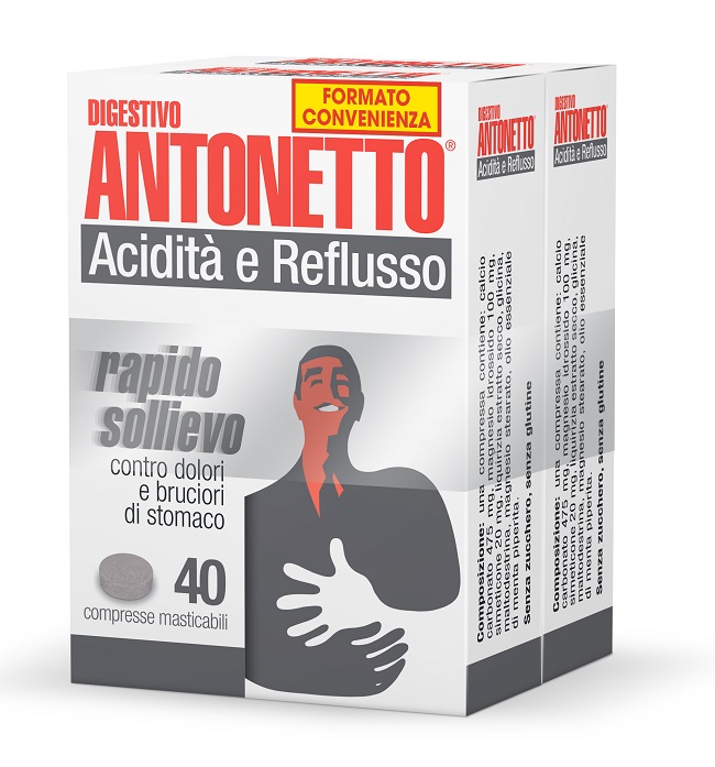 DIGESTIVO ANTONETTO ACIDITA' E REFLUSSO 80 COMPRESSE MASTICABILI 2 ASTUCCI DA 40 COMPRESSE - farmachicca