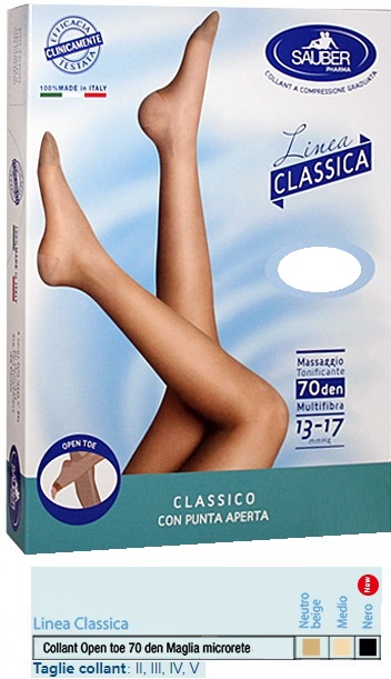 SAUBER COLLANT OPEN TOE MAGLIA MICRORETE 70 DEN COLORE NERO TAGLIA 5 LINEA CLASSICA - farmachicca