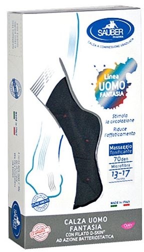 SAUBER CALZA UOMO FANTASIA Q-SKIN 70 DEN BLU POIS ROSSI TAGLIA G - farmachicca
