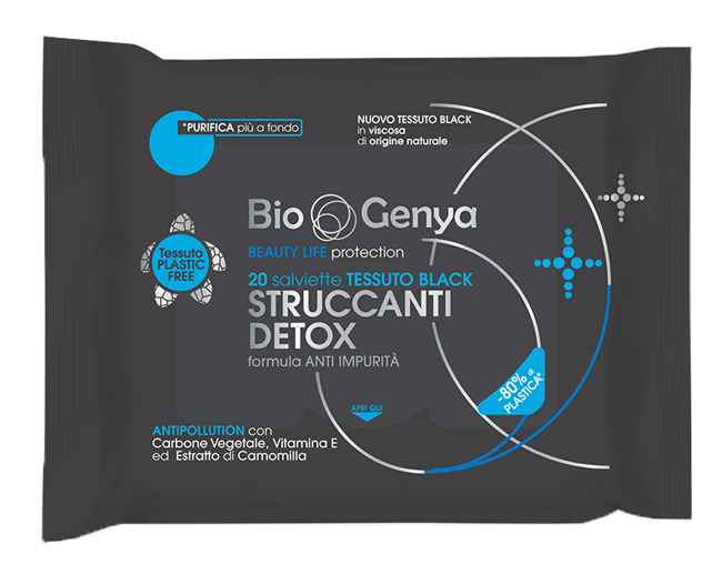 BIOGENYA BEAUTY LIFE PROTECTION 20 SALVIETTE TESSUTO BLACK STRUCCANTI DETOX - farmachicca