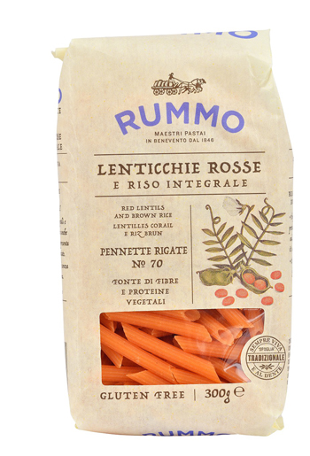 RUMMO PENNETTE RIGATE N 70 LENTICCHIE ROSSE E RISO INTEGRALE 300 G - farmachicca