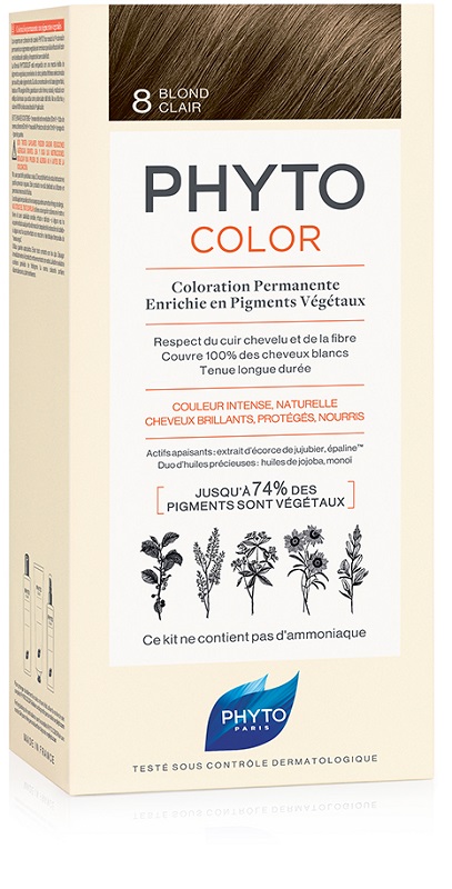 PHYTOCOLOR 8 BIONDO CHIARO 1 LATTE + 1 CREMA + 1 MASCHERA + 1 PAIO DI GUANTI - farmachicca