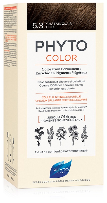 PHYTOCOLOR 5,3 CASTANO CHIARO DORATO LATTE + CREMA + MASCHERA + PAIO DI GUANTI - farmachicca